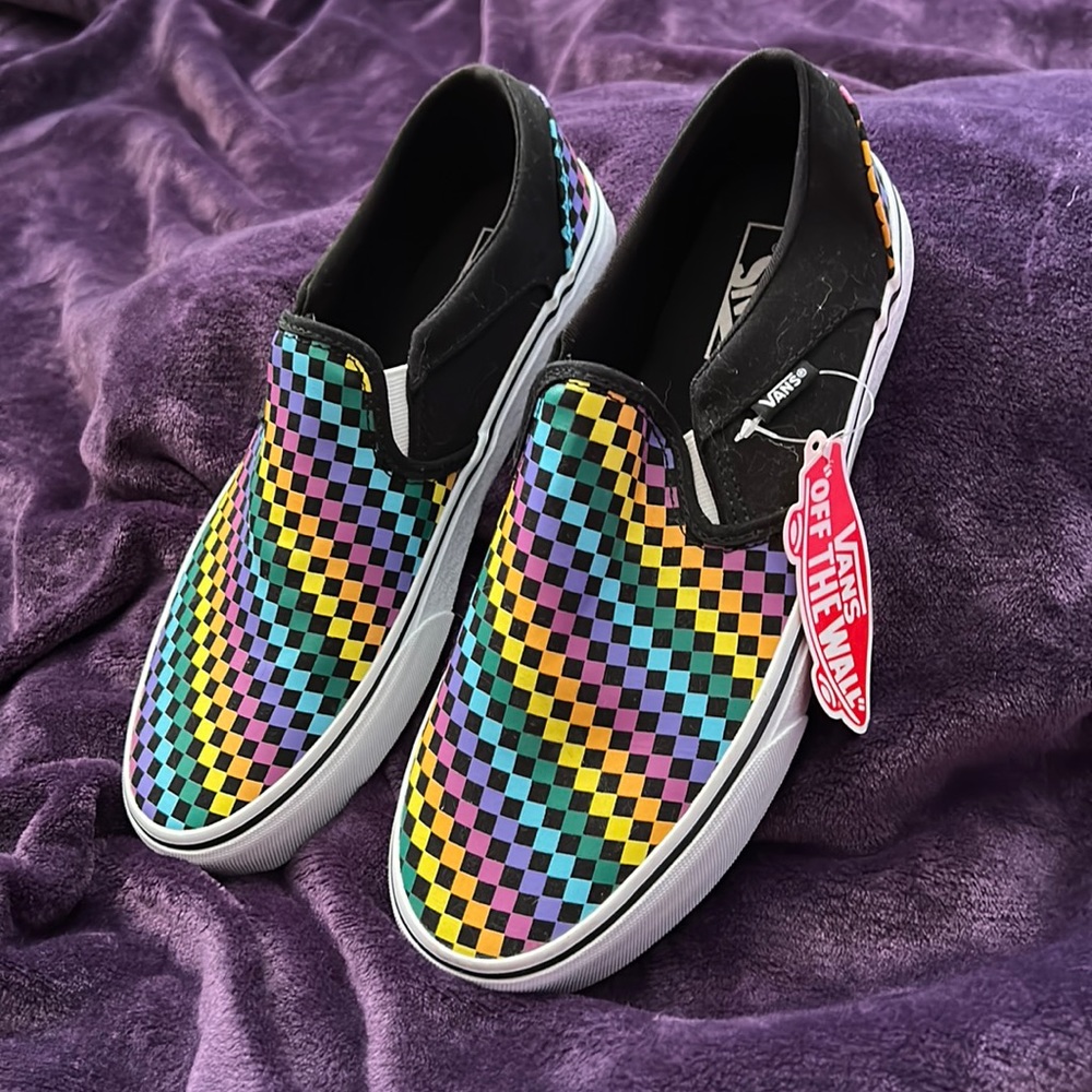 Vans, US Women 10, checkered rainbow